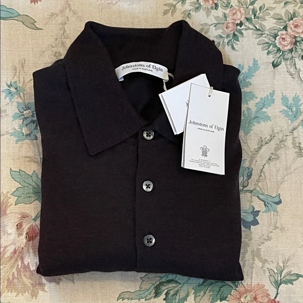 Johnstons of Elgin Wool Knit Polo Sweater XL Made in Scotland NWT - Picture 1 of 11